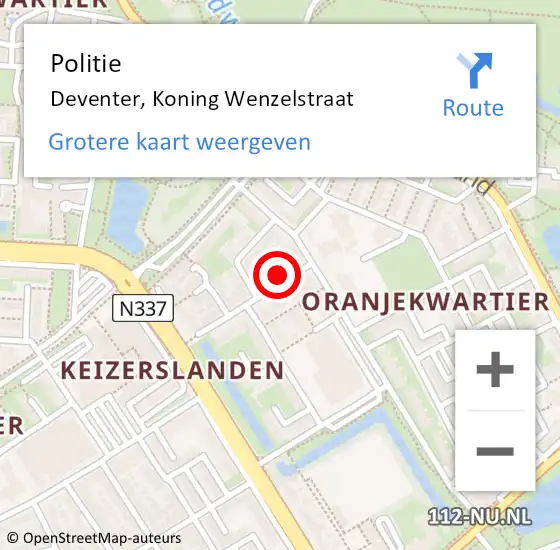 Locatie op kaart van de 112 melding: Politie Deventer, Koning Wenzelstraat op 23 februari 2022 17:47