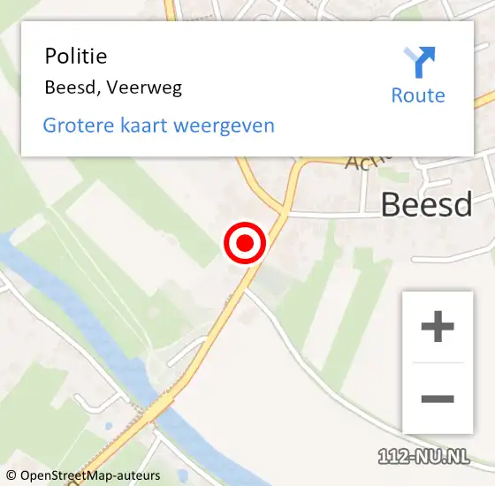 Locatie op kaart van de 112 melding: Politie Beesd, Veerweg op 23 februari 2022 17:47