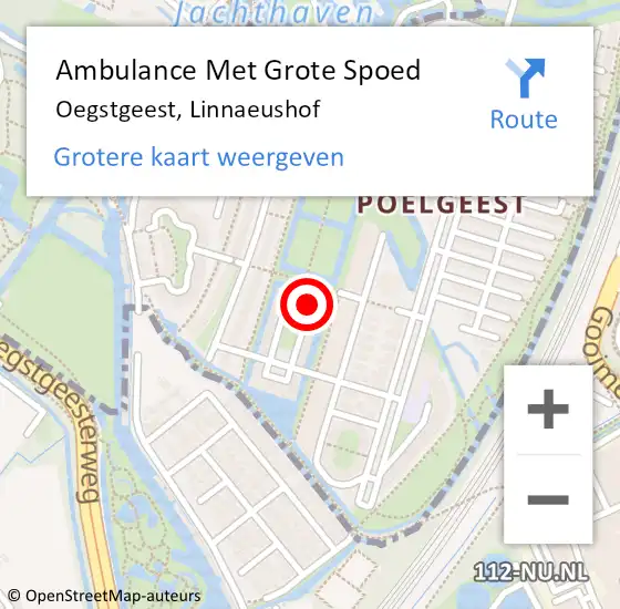 Locatie op kaart van de 112 melding: Ambulance Met Grote Spoed Naar Oegstgeest, Linnaeushof op 23 februari 2022 18:22