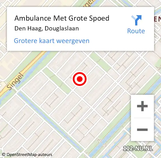 Locatie op kaart van de 112 melding: Ambulance Met Grote Spoed Naar Den Haag, Douglaslaan op 23 februari 2022 18:35