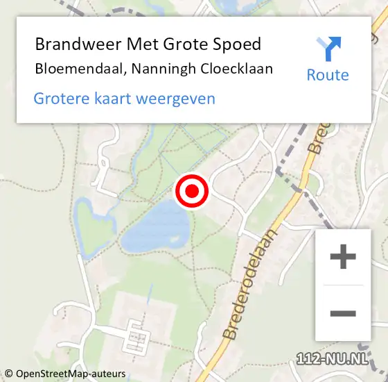 Locatie op kaart van de 112 melding: Brandweer Met Grote Spoed Naar Bloemendaal, Nanningh Cloecklaan op 23 februari 2022 18:42