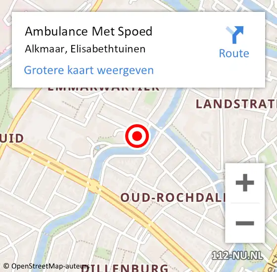 Locatie op kaart van de 112 melding: Ambulance Met Spoed Naar Alkmaar, Elisabethtuinen op 23 februari 2022 18:47