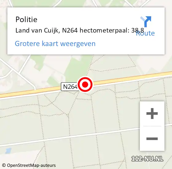 Locatie op kaart van de 112 melding: Politie Land van Cuijk, N264 hectometerpaal: 38,8 op 23 februari 2022 18:51