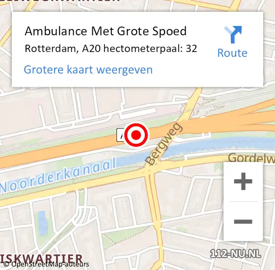 Locatie op kaart van de 112 melding: Ambulance Met Grote Spoed Naar Rotterdam, A20 hectometerpaal: 32 op 23 februari 2022 19:02