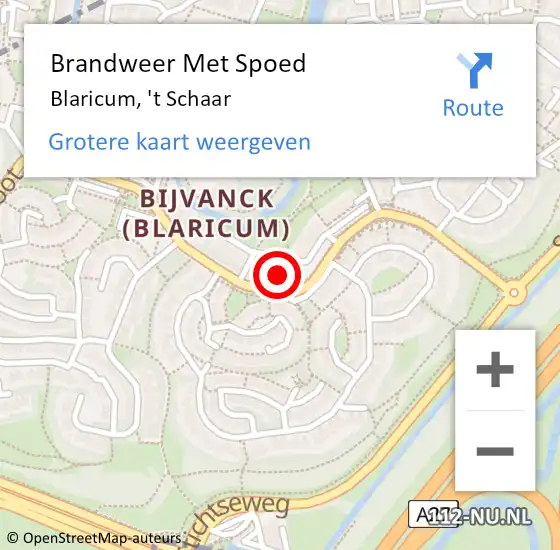 Locatie op kaart van de 112 melding: Brandweer Met Spoed Naar Blaricum, 't Schaar op 23 februari 2022 19:02