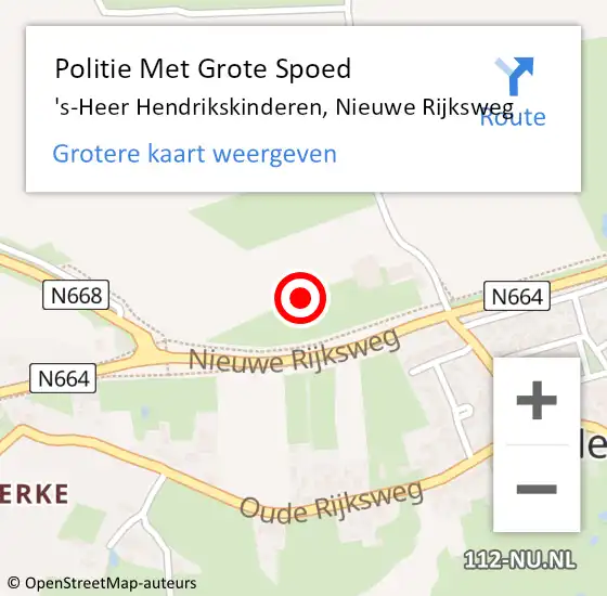 Locatie op kaart van de 112 melding: Politie Met Grote Spoed Naar 's-Heer Hendrikskinderen, Nieuwe Rijksweg op 23 februari 2022 19:09