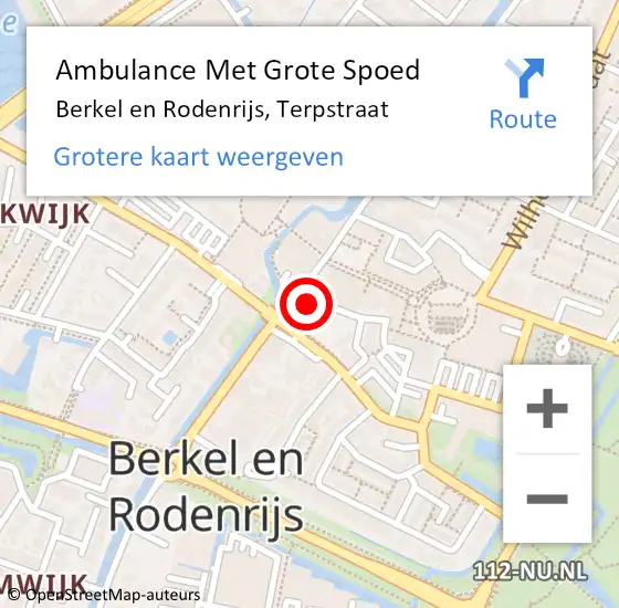 Locatie op kaart van de 112 melding: Ambulance Met Grote Spoed Naar Berkel en Rodenrijs, Terpstraat op 23 februari 2022 19:09