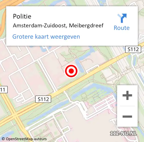 Locatie op kaart van de 112 melding: Politie Amsterdam-Zuidoost, Meibergdreef op 23 februari 2022 19:17