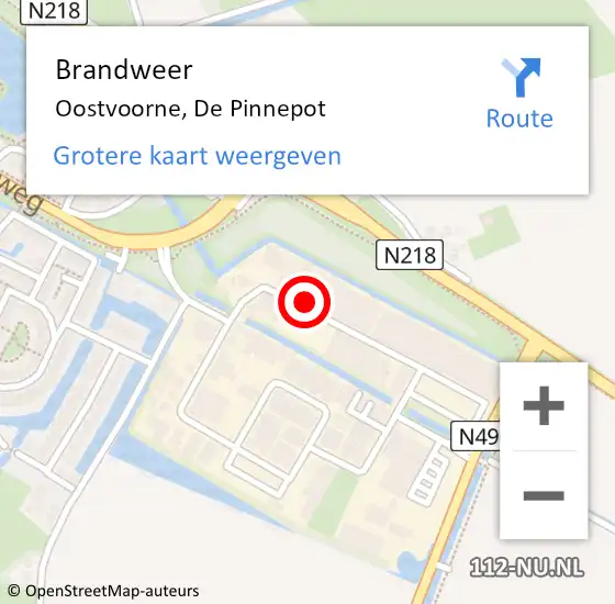 Locatie op kaart van de 112 melding: Brandweer Oostvoorne, De Pinnepot op 23 februari 2022 19:29