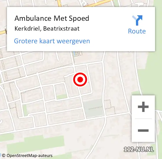 Locatie op kaart van de 112 melding: Ambulance Met Spoed Naar Kerkdriel, Beatrixstraat op 23 februari 2022 19:32