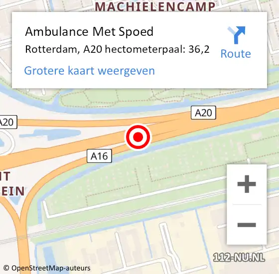 Locatie op kaart van de 112 melding: Ambulance Met Spoed Naar Rotterdam, A20 hectometerpaal: 36,2 op 23 februari 2022 19:58