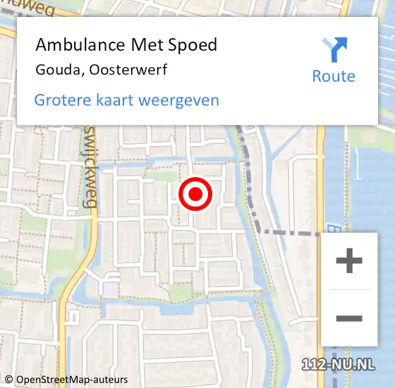 Locatie op kaart van de 112 melding: Ambulance Met Spoed Naar Gouda, Oosterwerf op 23 februari 2022 20:55