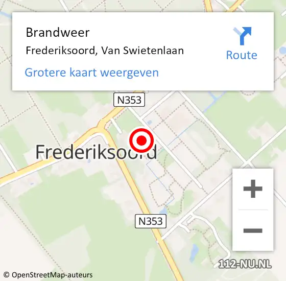 Locatie op kaart van de 112 melding: Brandweer Frederiksoord, Van Swietenlaan op 9 juli 2014 12:23