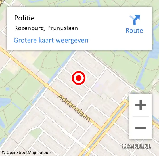 Locatie op kaart van de 112 melding: Politie Rozenburg, Prunuslaan op 23 februari 2022 22:16