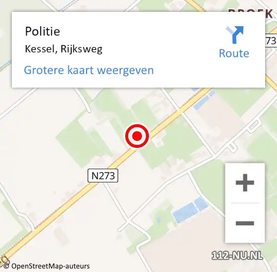 Locatie op kaart van de 112 melding: Politie Kessel, Rijksweg op 23 februari 2022 22:46