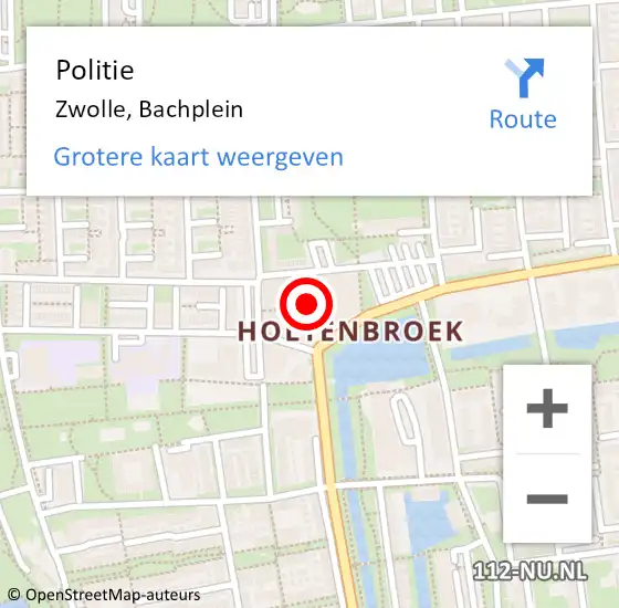 Locatie op kaart van de 112 melding: Politie Zwolle, Bachplein op 23 februari 2022 22:51