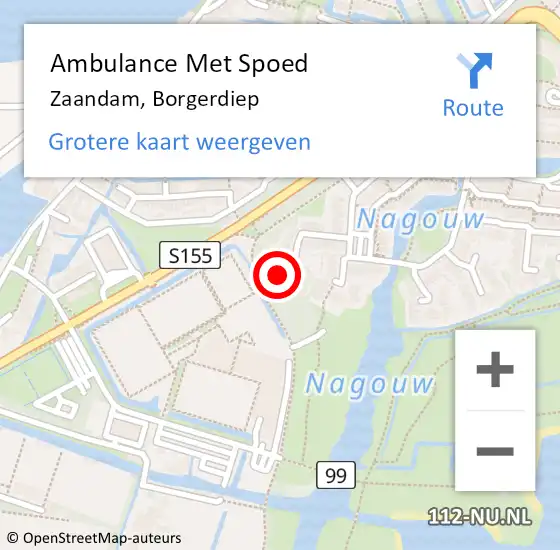 Locatie op kaart van de 112 melding: Ambulance Met Spoed Naar Zaandam, Borgerdiep op 24 februari 2022 00:18