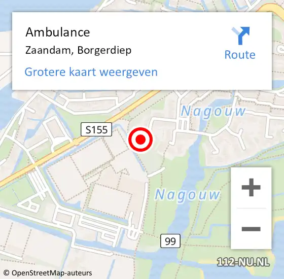 Locatie op kaart van de 112 melding: Ambulance Zaandam, Borgerdiep op 24 februari 2022 00:18