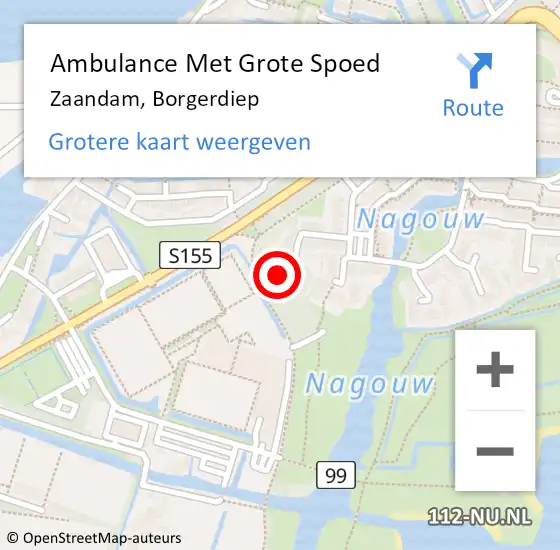 Locatie op kaart van de 112 melding: Ambulance Met Grote Spoed Naar Zaandam, Borgerdiep op 24 februari 2022 00:19