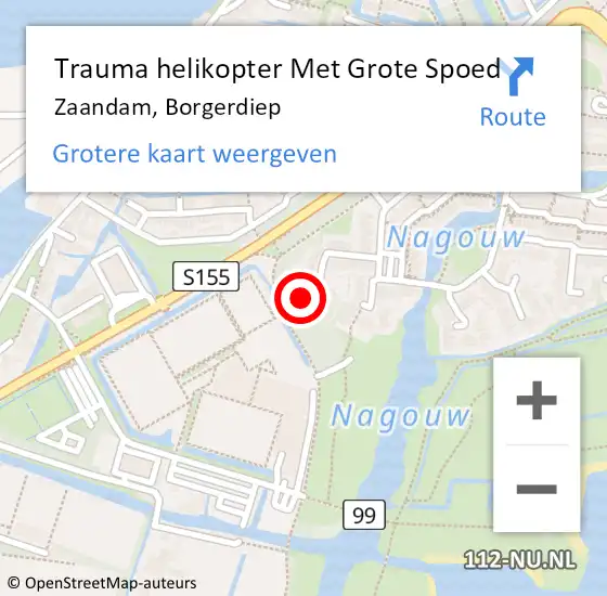 Locatie op kaart van de 112 melding: Trauma helikopter Met Grote Spoed Naar Zaandam, Borgerdiep op 24 februari 2022 00:20