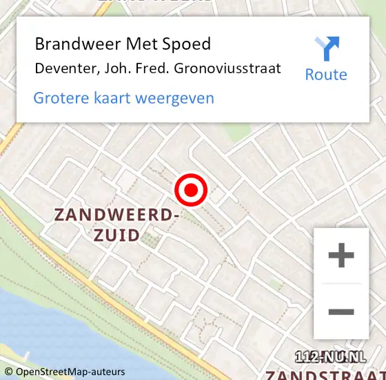 Locatie op kaart van de 112 melding: Brandweer Met Spoed Naar Deventer, Joh. Fred. Gronoviusstraat op 24 februari 2022 02:02