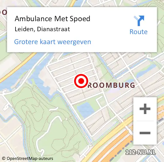 Locatie op kaart van de 112 melding: Ambulance Met Spoed Naar Leiden, Dianastraat op 24 februari 2022 02:18