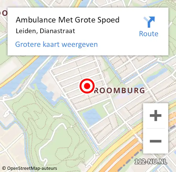 Locatie op kaart van de 112 melding: Ambulance Met Grote Spoed Naar Leiden, Dianastraat op 24 februari 2022 02:19