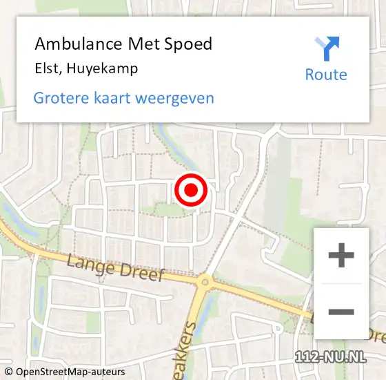 Locatie op kaart van de 112 melding: Ambulance Met Spoed Naar Elst, Huyekamp op 24 februari 2022 04:23