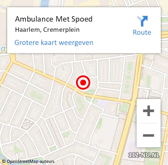 Locatie op kaart van de 112 melding: Ambulance Met Spoed Naar Haarlem, Cremerplein op 24 februari 2022 04:31