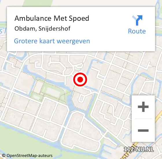 Locatie op kaart van de 112 melding: Ambulance Met Spoed Naar Obdam, Snijdershof op 24 februari 2022 06:24