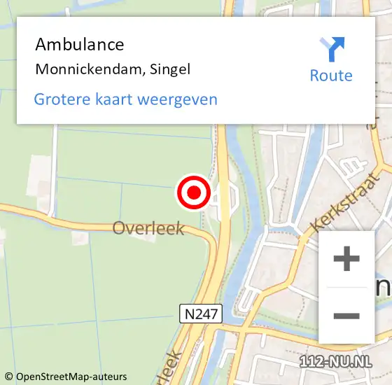 Locatie op kaart van de 112 melding: Ambulance Monnickendam, Singel op 24 februari 2022 06:29