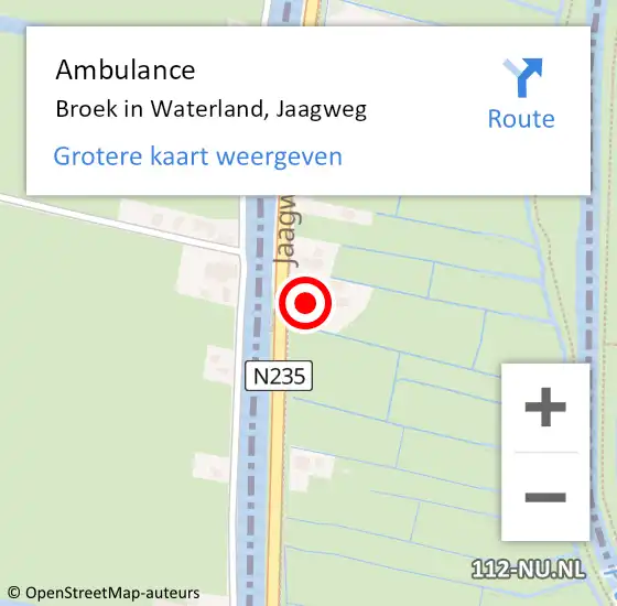 Locatie op kaart van de 112 melding: Ambulance Broek in Waterland, Jaagweg op 24 februari 2022 06:29