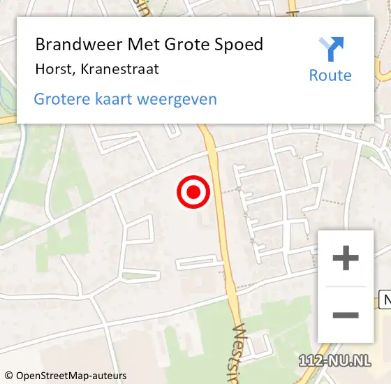 Locatie op kaart van de 112 melding: Brandweer Met Grote Spoed Naar Horst, Kranestraat op 24 februari 2022 07:00