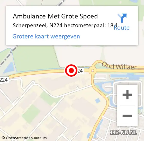 Locatie op kaart van de 112 melding: Ambulance Met Grote Spoed Naar Scherpenzeel, N224 hectometerpaal: 18,1 op 24 februari 2022 07:08