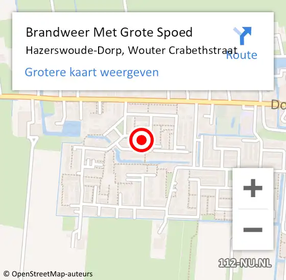 Locatie op kaart van de 112 melding: Brandweer Met Grote Spoed Naar Hazerswoude-Dorp, Wouter Crabethstraat op 24 februari 2022 07:48