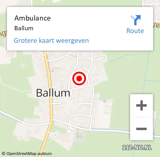 Locatie op kaart van de 112 melding: Ambulance Ballum op 9 juli 2014 12:46