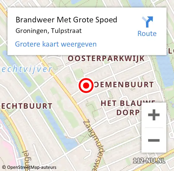 Locatie op kaart van de 112 melding: Brandweer Met Grote Spoed Naar Groningen, Tulpstraat op 24 februari 2022 08:32