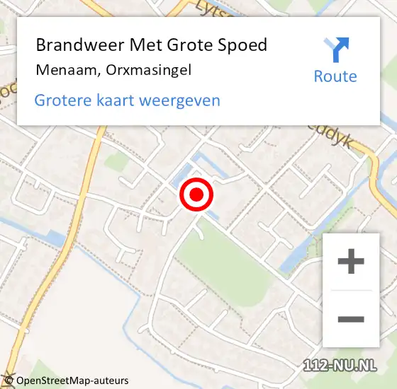 Locatie op kaart van de 112 melding: Brandweer Met Grote Spoed Naar Menaam, Orxmasingel op 24 februari 2022 08:41