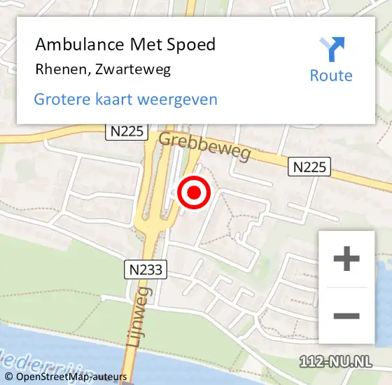 Locatie op kaart van de 112 melding: Ambulance Met Spoed Naar Rhenen, Zwarteweg op 24 februari 2022 08:41