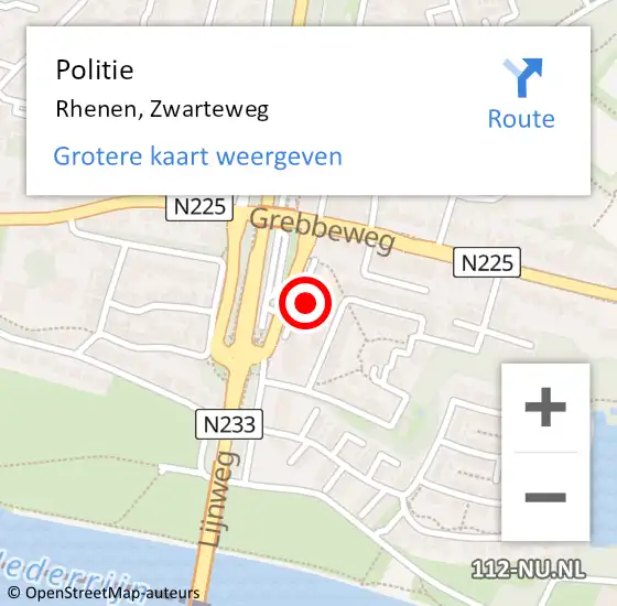 Locatie op kaart van de 112 melding: Politie Rhenen, Zwarteweg op 24 februari 2022 08:48