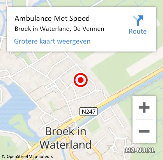 Locatie op kaart van de 112 melding: Ambulance Met Spoed Naar Broek in Waterland, De Vennen op 24 februari 2022 09:02