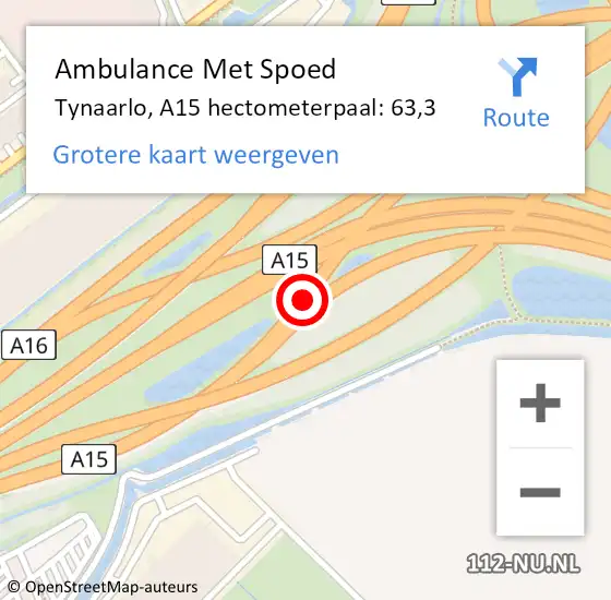 Locatie op kaart van de 112 melding: Ambulance Met Spoed Naar Tynaarlo, A15 hectometerpaal: 63,3 op 24 februari 2022 09:26