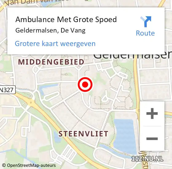 Locatie op kaart van de 112 melding: Ambulance Met Grote Spoed Naar Geldermalsen, De Vang op 24 februari 2022 09:37