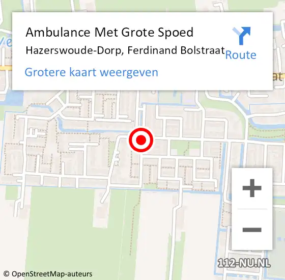 Locatie op kaart van de 112 melding: Ambulance Met Grote Spoed Naar Hazerswoude-Dorp, Ferdinand Bolstraat op 24 februari 2022 10:02