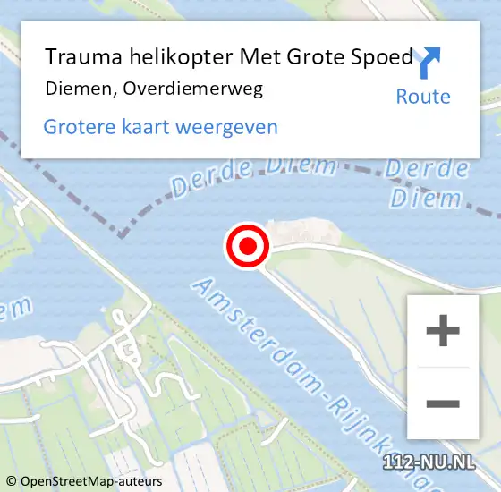 Locatie op kaart van de 112 melding: Trauma helikopter Met Grote Spoed Naar Diemen, Overdiemerweg op 24 februari 2022 10:04