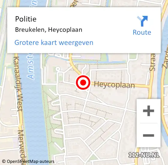 Locatie op kaart van de 112 melding: Politie Breukelen, Heycoplaan op 24 februari 2022 10:18