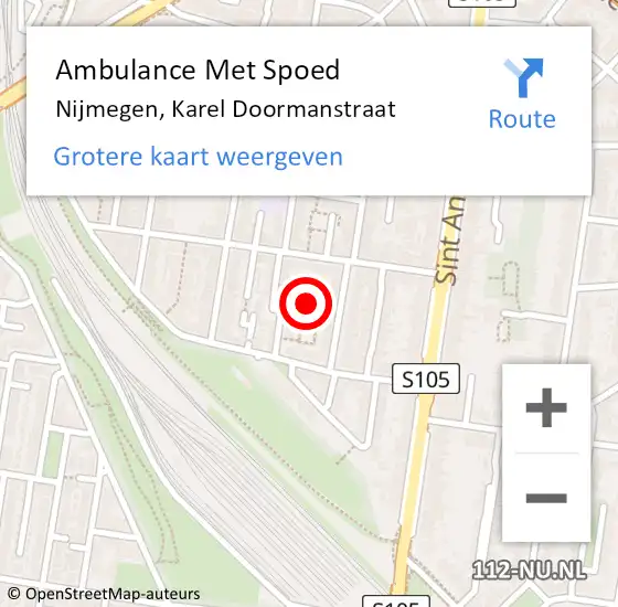 Locatie op kaart van de 112 melding: Ambulance Met Spoed Naar Nijmegen, Karel Doormanstraat op 24 februari 2022 10:29