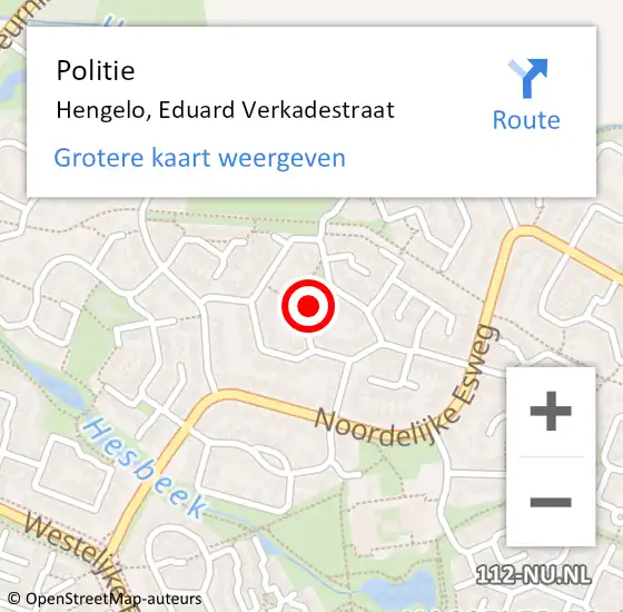 Locatie op kaart van de 112 melding: Politie Hengelo, Eduard Verkadestraat op 24 februari 2022 10:51