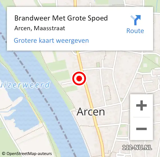 Locatie op kaart van de 112 melding: Brandweer Met Grote Spoed Naar Arcen, Maasstraat op 24 februari 2022 10:54