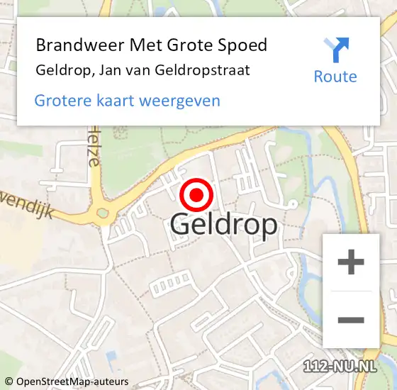 Locatie op kaart van de 112 melding: Brandweer Met Grote Spoed Naar Geldrop, Jan van Geldropstraat op 24 februari 2022 10:56